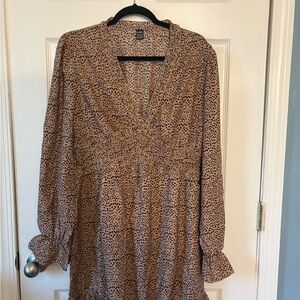 SHEIN Brown Long Sleeve Polka Dot Dress